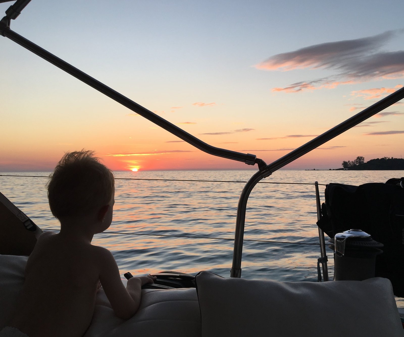 Sunset on the sea. Group of friends on a tour excursion on the luxury sailboat Aello Yachting in Koh Samui, Angthong National marine Park, Koh Phangan, Koh Tan and Koh Madsum, in southern Thailand.