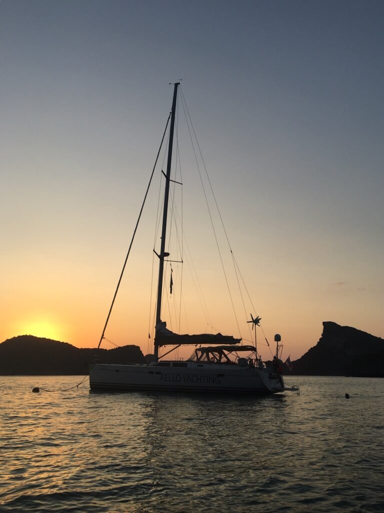 Sunset on the sea. Group of friends on a tour excursion on the luxury sailboat Aello Yachting in Koh Samui, Angthong National marine Park, Koh Phangan, Koh Tan and Koh Madsum, in southern Thailand.